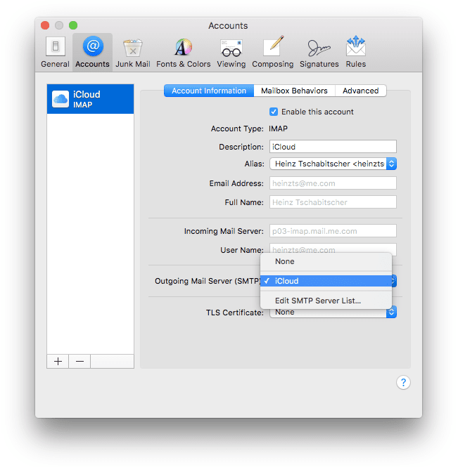 Setting up outgoing mail server on mac